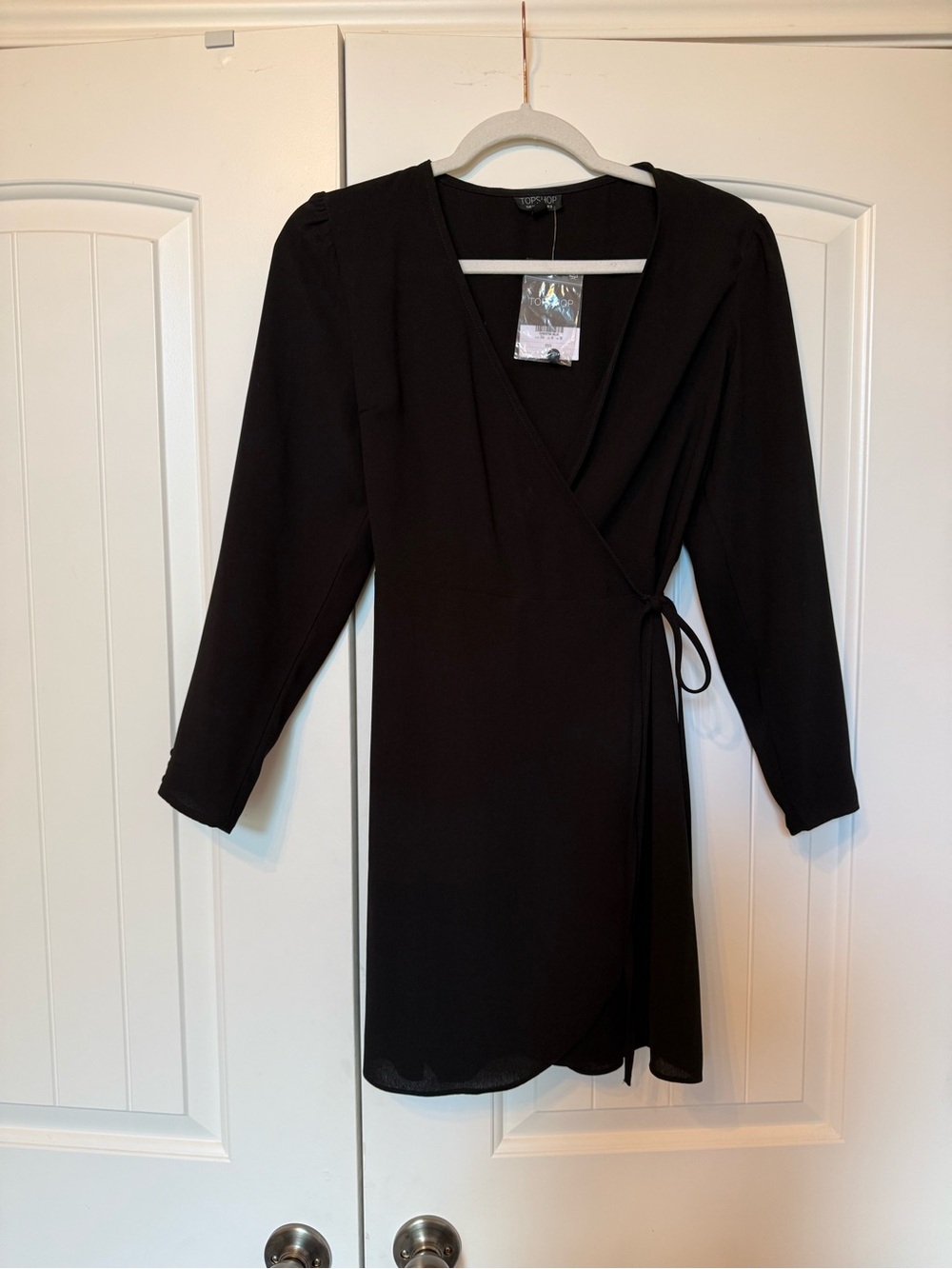 NWT Topshop Black Long Sleeve Wrap Mini Dress | Size US 4 / UK 8
